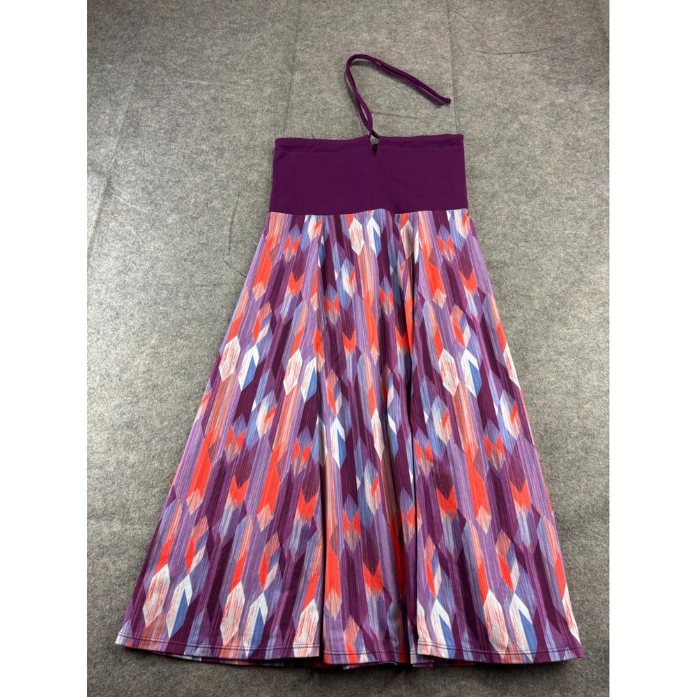 Prana Women S Purple Geometric Ikat Halter Midi Dress Outdoor Stretch Athleisure